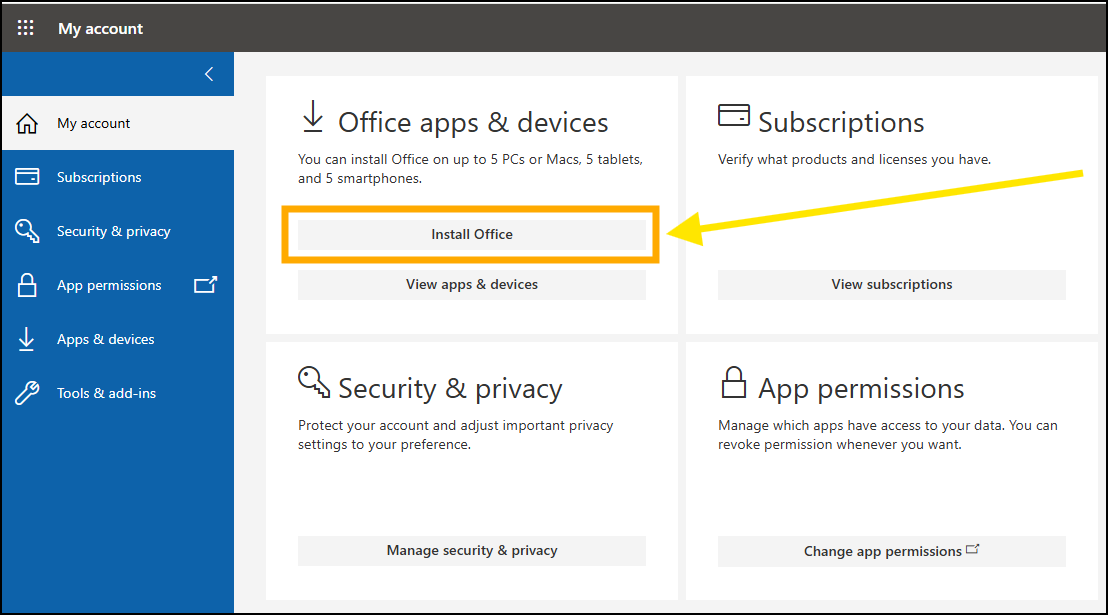 Office 365 my account highlight.png